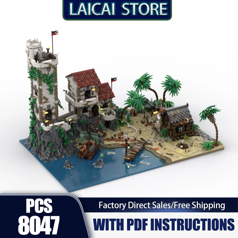 Modelo de vista de rua moc blocos de construção barracuda bay pirata modelo tecnologia tijolos diy construção piratas modelo brinquedos presentes