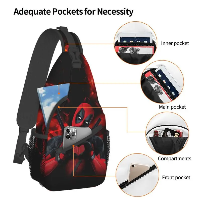 Deadpool Funny Superhero Crossbody Sling Backpack Men Custom Cartoon Cosplay Chest Shoulder Bag for Cycling Camping Daypack