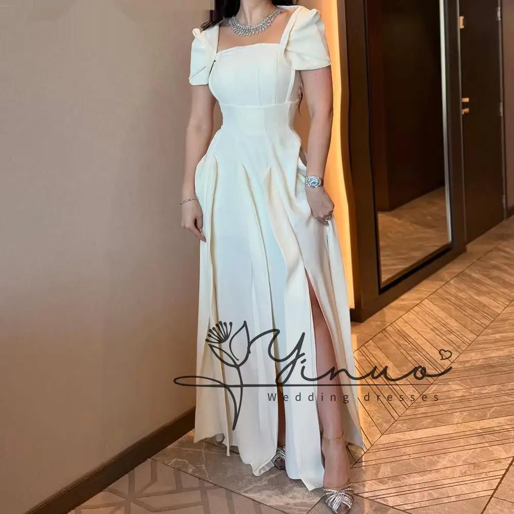 Customized  A-line Evening Dresses Floor-length Square Collar Sleeveless Prom Dresses Simple Fashion Draped Casual