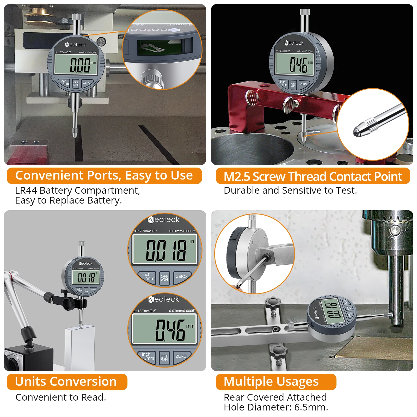 NEOTECK cyfrowa sonda wskaźnik zegarowy miernik testowy zakres pomiarowy 0-12.7mm wskaźniki zegarowe elektroniczny wskaźnik testowy