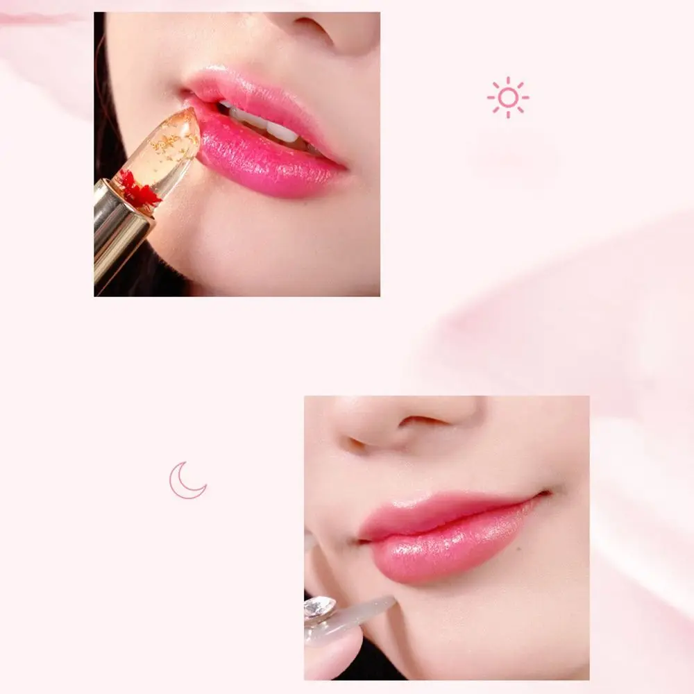 Lápiz labial transparente con flor de gelatina resistente al agua con flor en el interior brillo de labios cambio de Color de temperatura bálsamo labial de larga duración para mujer