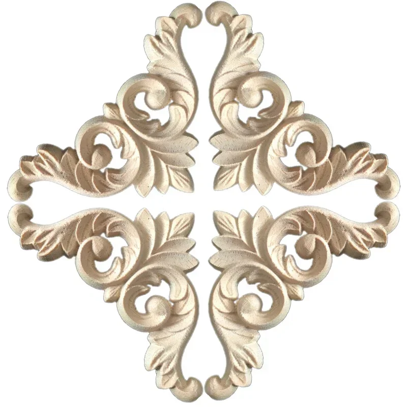 Unique Natural Floral Wood Carved Wooden Figurines Crafts Corner Appliques Frame Wall Door Furniture Woodcarving Decorative