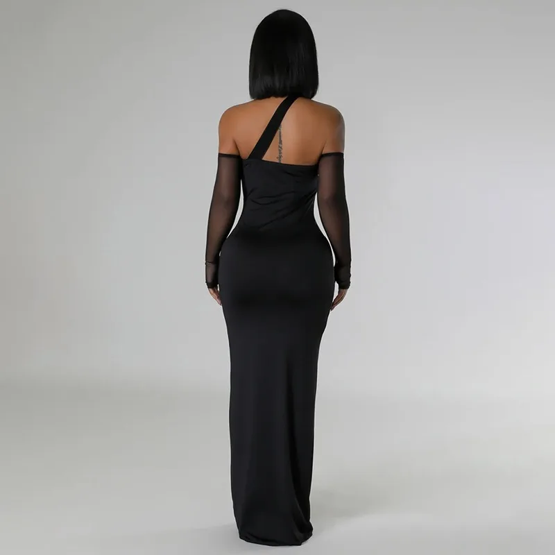 فستان KEXU Fashion النسائي الجديد المثير ذو المنظور الشبكي المرقعة فستان طويل بأكمام طويلة للحفلات الليلية للنوادي #4