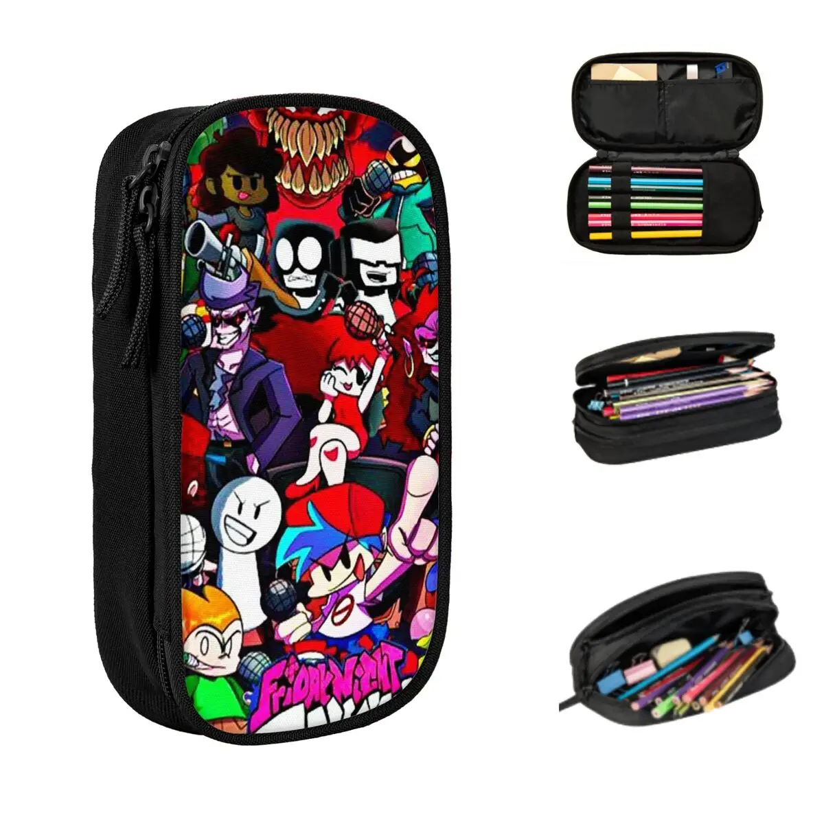 ليلة الجمعة Funkin شخصيات Fnf لعبة مقلمة سعة كبيرة أكياس القلم صندوق القلم قلم رصاص الحقيبة للبنين بنات مكتب المدرسة