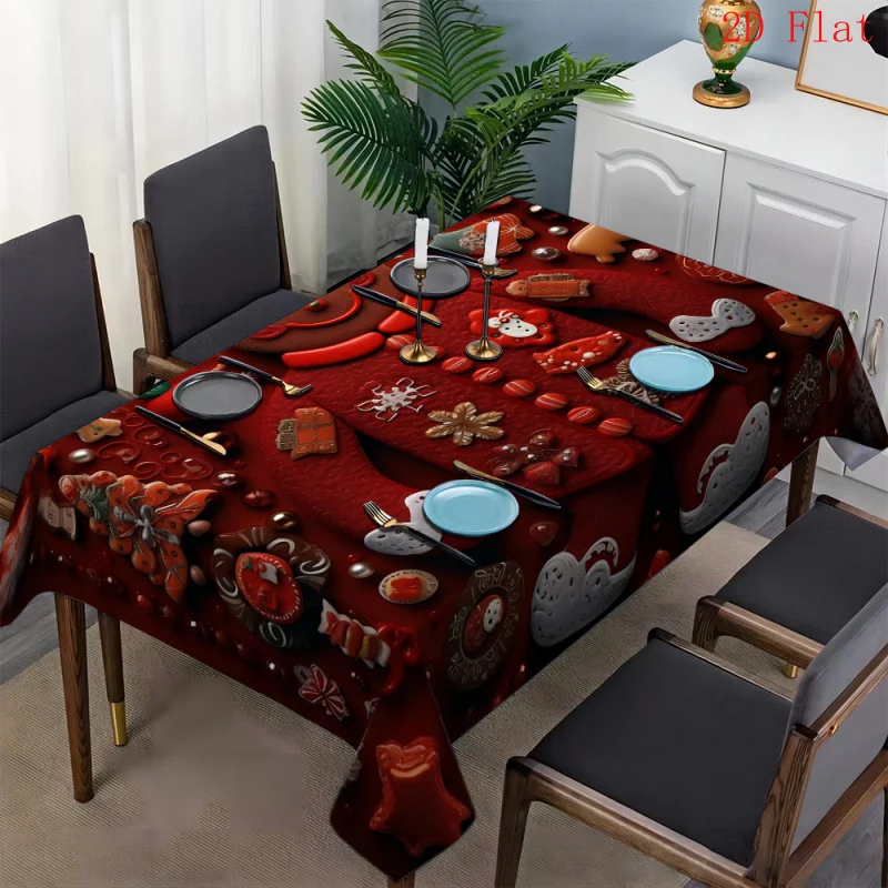 1pc 2D Flat Banner Merry Christmas, Gingerbread for Man Element Red Background Design Home Tablecloth, Party Tablecloth, Party D