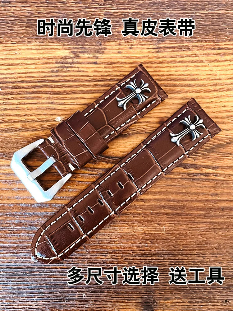 Handmade Punk Genuine Leather Watch Band Men and Women 2022 24 26mm Straight Cow Leather Watch Strap Pin Watch Band