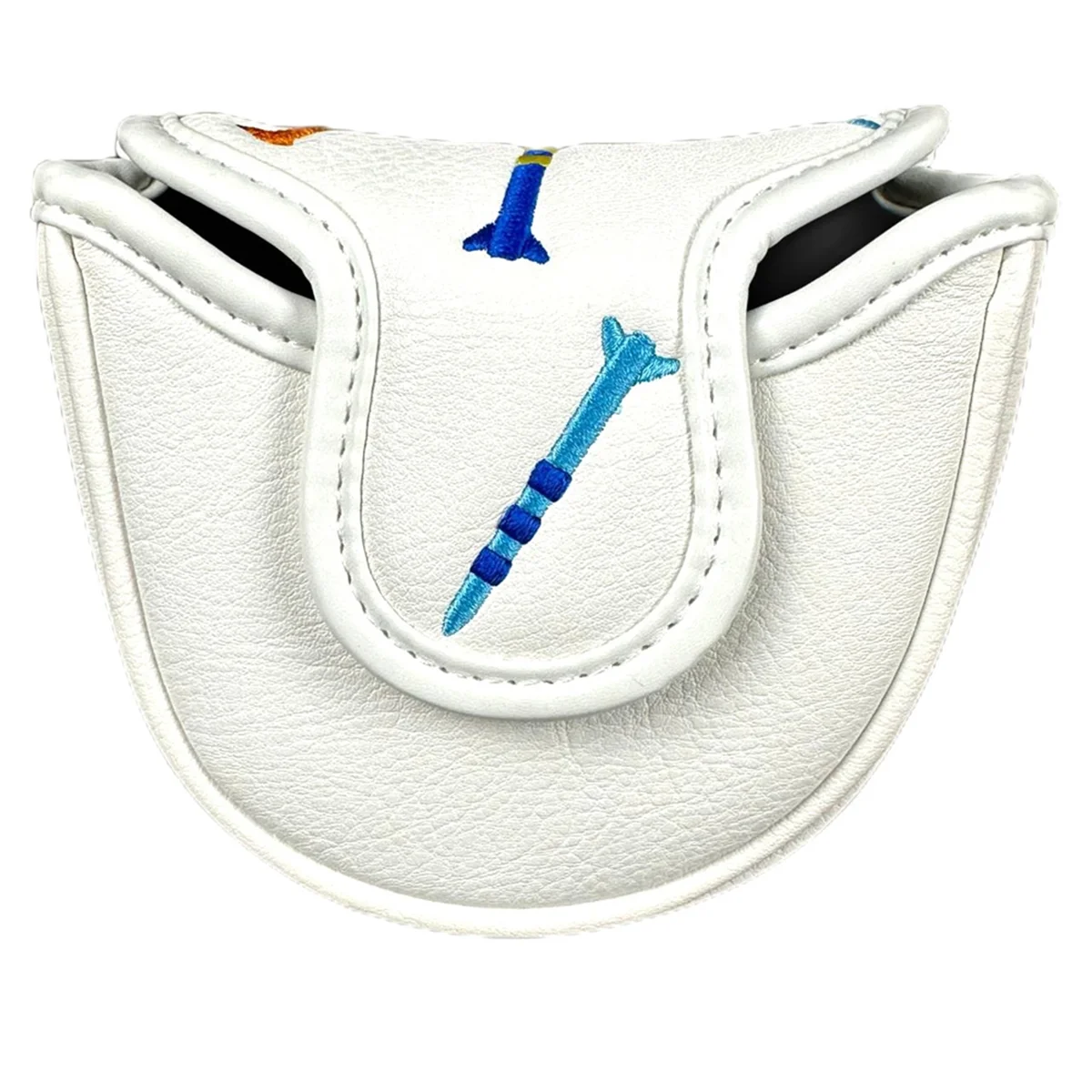 Magnetic Golf Putter Cover PU Mallet Putter Cover Magnetic Closure Golf Head Cover Portable Golf Putter Cover White Rich