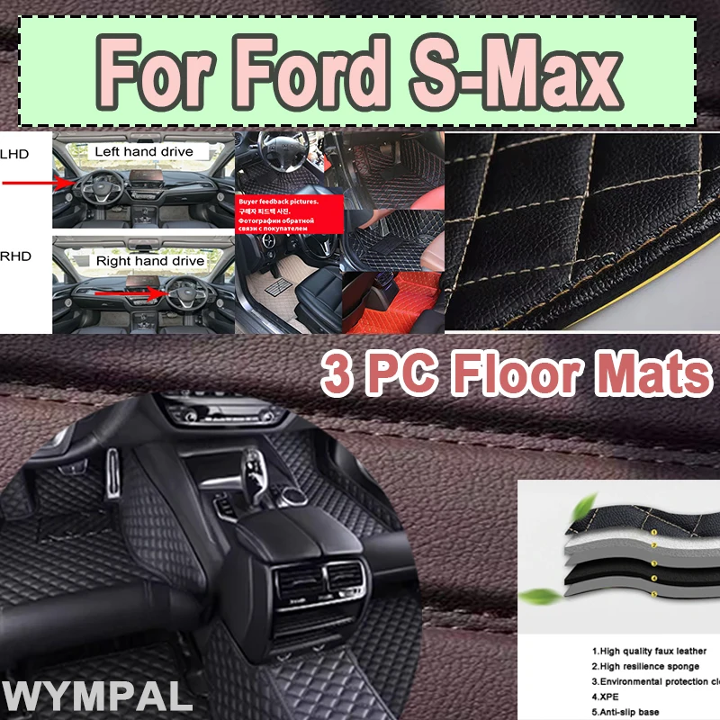 

Luxury Car Floor Mats For Ford S-Max MK1 2006~2014 7seat Anti-dirt Pads Full Set Floor Mat Non-slip Carpets Car Waterproof mats