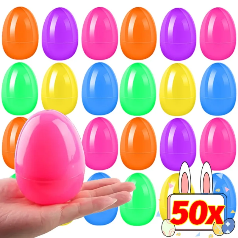 50/10PCS Fillable Easter Eggs Color Plastic Eggshell Home Party Easter Decor Candy Gift Packing Box Kids Hunt Game Prop Supplies