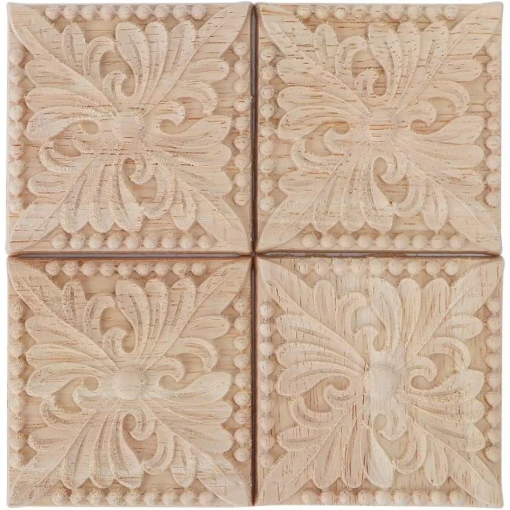 

4-piece Wood-carved Decal Decorative Sticker Set, Classic Style Home Décor