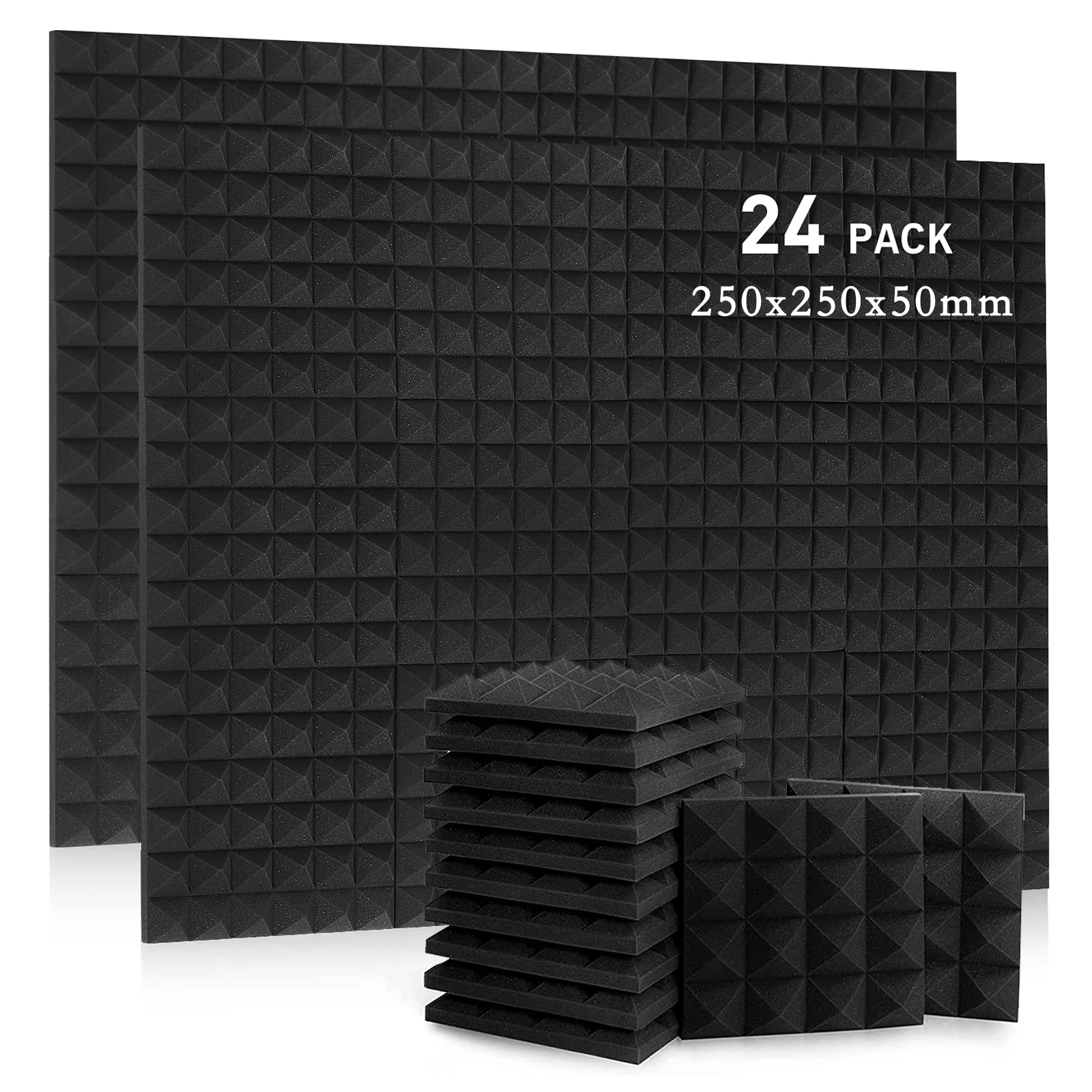 12/24Pcs 250x250x50mm Studio Acoustic Soundproof Foam Pyramid Sound Absorption Treatment Panel Noise Insulation Tile Protective