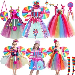 Lollipop Costume Fairy Halloween Candy Role Play Dress up Kid Carnival Purim Princess Girls Party Dresses Cute Vestidos Rainbow
