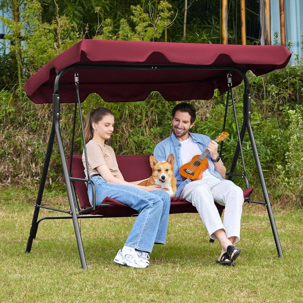 

Outdoor Swings 3-Person Porch Swing with Stand Patio Swings with Canopy and Removable Cushion Swing Chair Outdoor for Adults, B
