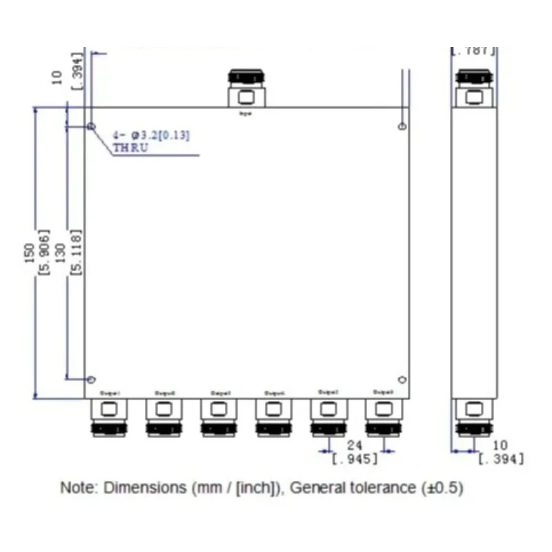 RF Microstrip Power Splitter (0.5-6G/500-6000M), N-Connector, 6-Way Division Design, Dual Use for Power Distribution