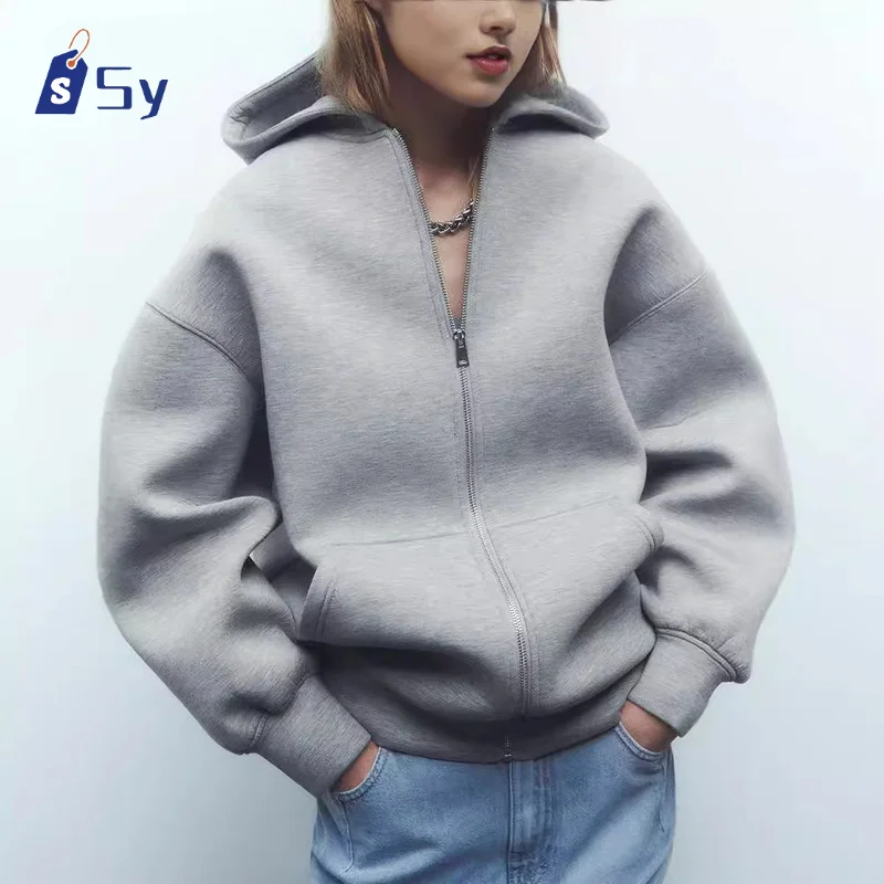 

Sy2024 Autumn/winter Hoodie Solid Color Hoodie Fashion Sweatshirt Long Sleeve Top Drawstring Pocket Loose Zipper Black Hoodie