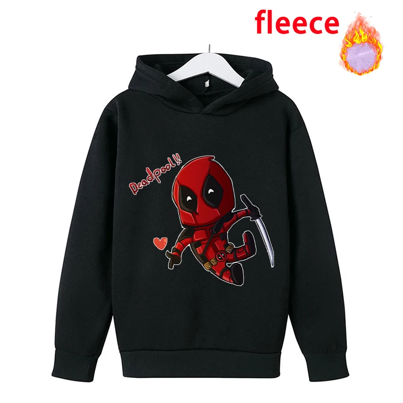 Deadpool Childern Thicken Hoodie Toddler Warm Vogue Y2k Trendy Marvel Anime Cartoon Sweatshirt Boys Girls Clothing Pullover Tops