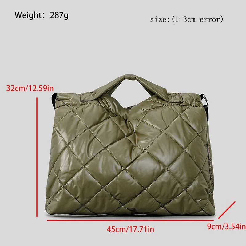 New Soft Lingge Down Crossbody Messenger Bag Diamond Lattice Women Soft Nylon Large Capacity Casual Nylon Filled Cotton Handbags