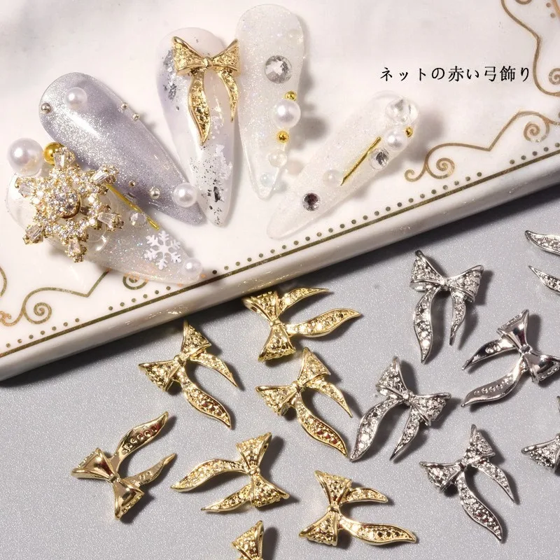 10Pcs 3D Alloy Bow Nail Charms Universal Stereo Metal Ornaments For Handmade Manicure DIY Daily Nail Art Decor Accessories