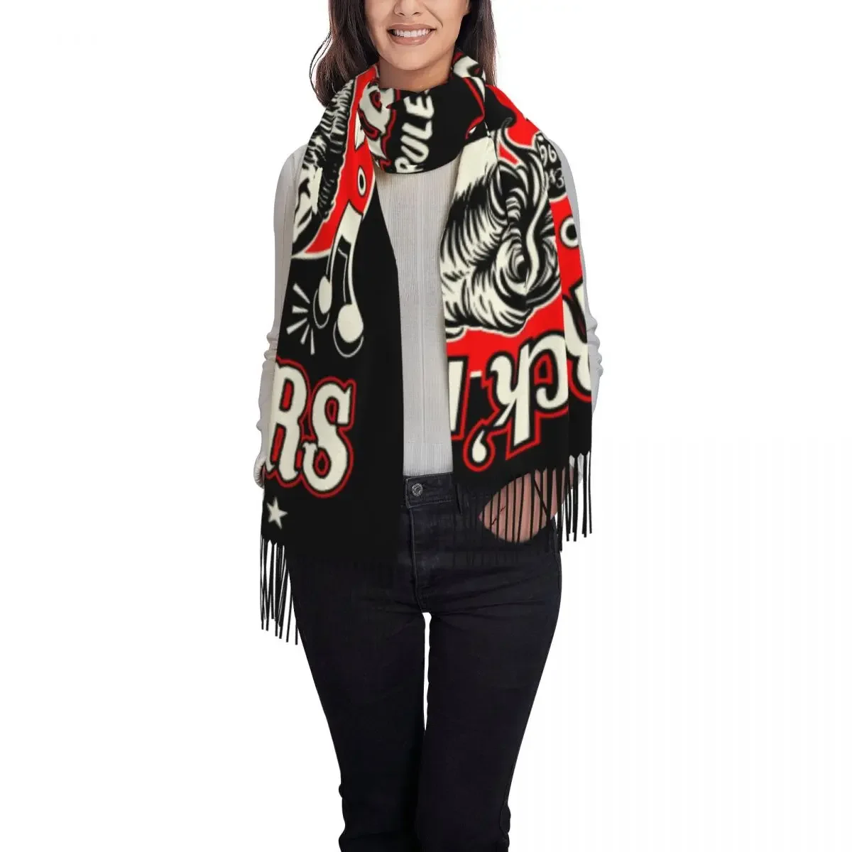 Fashion Rockabilly Rock And Roll Skull Dice Rockers Tassel Scarf Women Winter Warm Shawls Wraps Lady Scarves