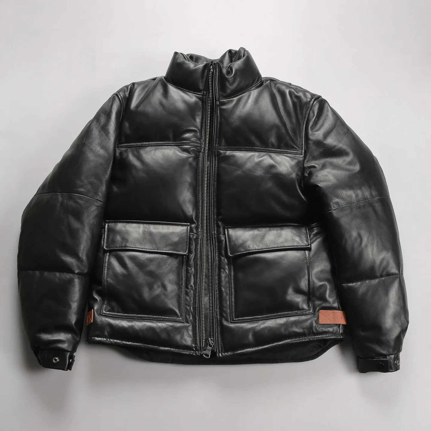 

Winter New Warm Casual Plus Size Down Jacket Black Stand-up Collar Men's Genuine Leather Coats