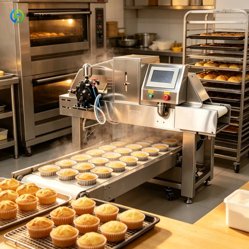 Oil Spray Machine Commercial Release Agent Coating Unit for Muffin Pans Cake Tray Pastry Molds
