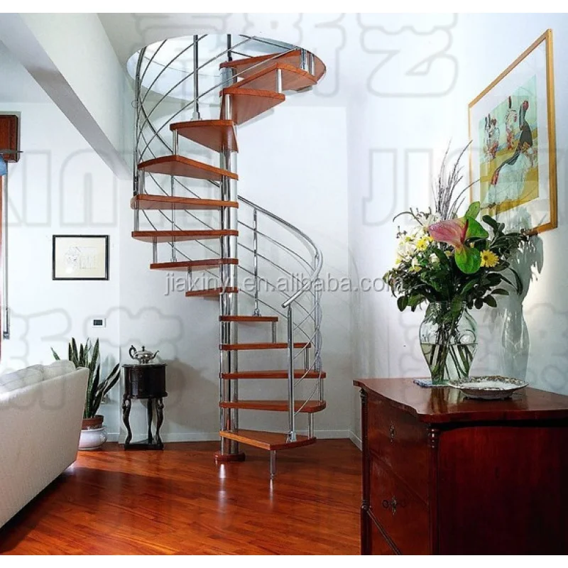 10 0.Zhang.Custom.Stainless steel solid wood rotating staircase