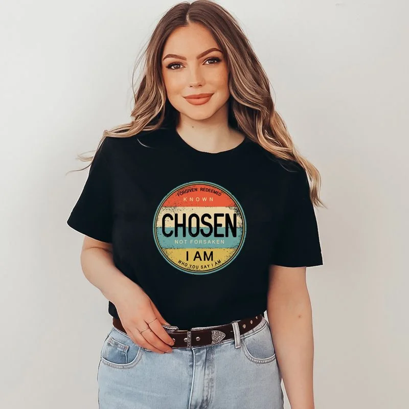 

Chosen Letter-printed Summer New T-shirt, Pure Cotton Loose Short-sleeved Top, T-shirt, Half-sleeved Base Layer for Women