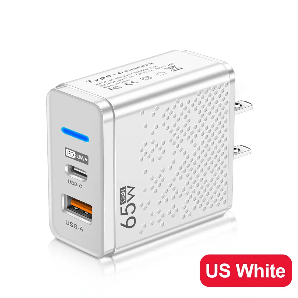 65W GaN Charger USB C PD Type C Fast Charging Wall Adapter For iPhone 15 14 Xiaomi Samsung Macbook Quick Charge3.0 Phone Charger