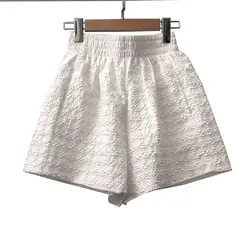 Korean New Summer Women's Solid Jacquard Weave Elastic High Waist Simplicity Versatile Loose A-line Knee Length Wide Leg Shorts