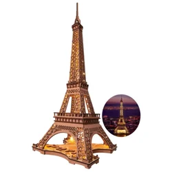 Robotime 3D Wooden Puzzle Game Night of the Eiffel Tower 1:638 Models for Children Adult DIY Crafts Kits Gift DIY with Light