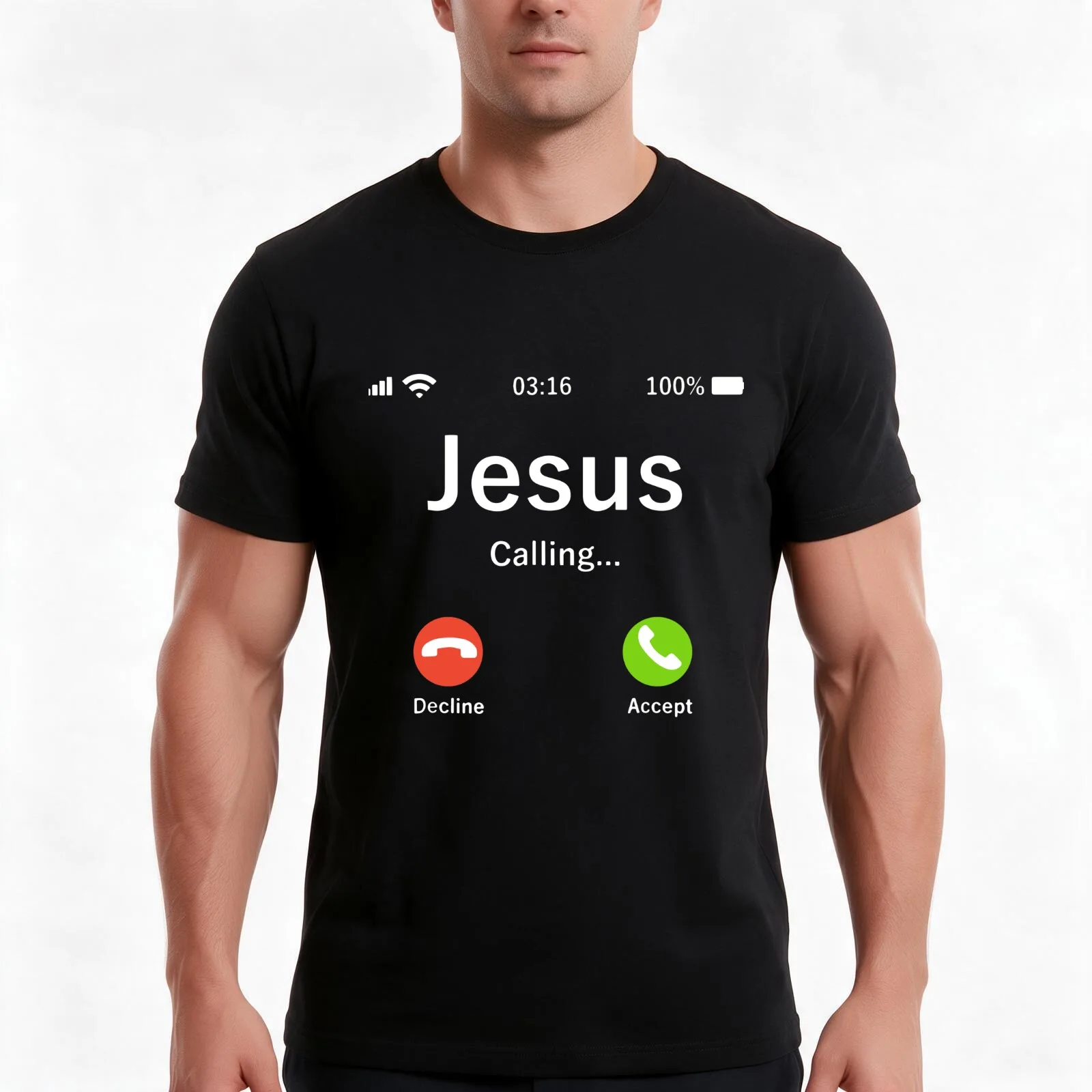jesus calling decline accept jesus christian T-Shirt, Summer Casual Cotton Tee, Oversized Streetwear Tops, Vintage Graphic Print