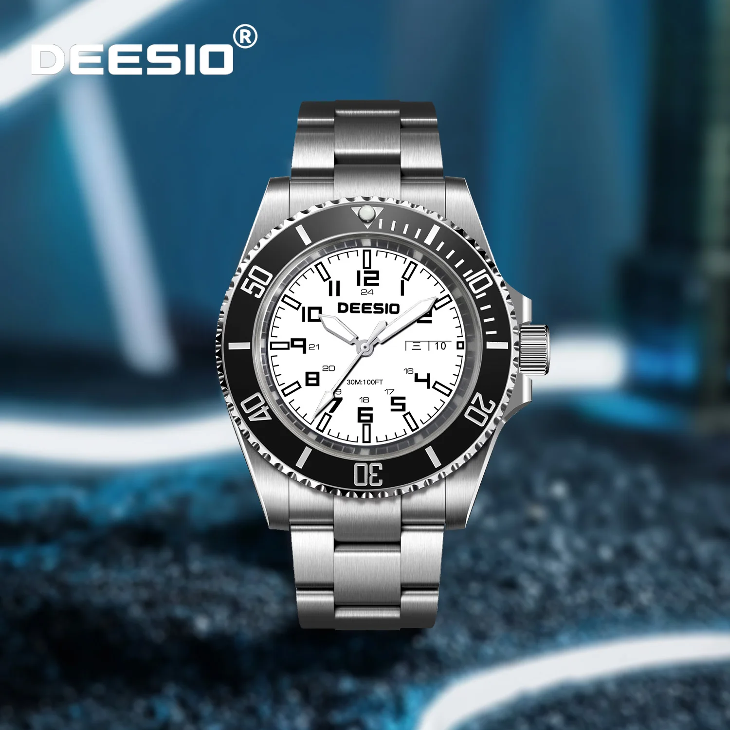 

Deesio Новые мужские автоматические механические часы из нержавеющей стали с сапфировым стеклом Роскошные деловые часы со светящимся дисплеем даты и дня 3ATM