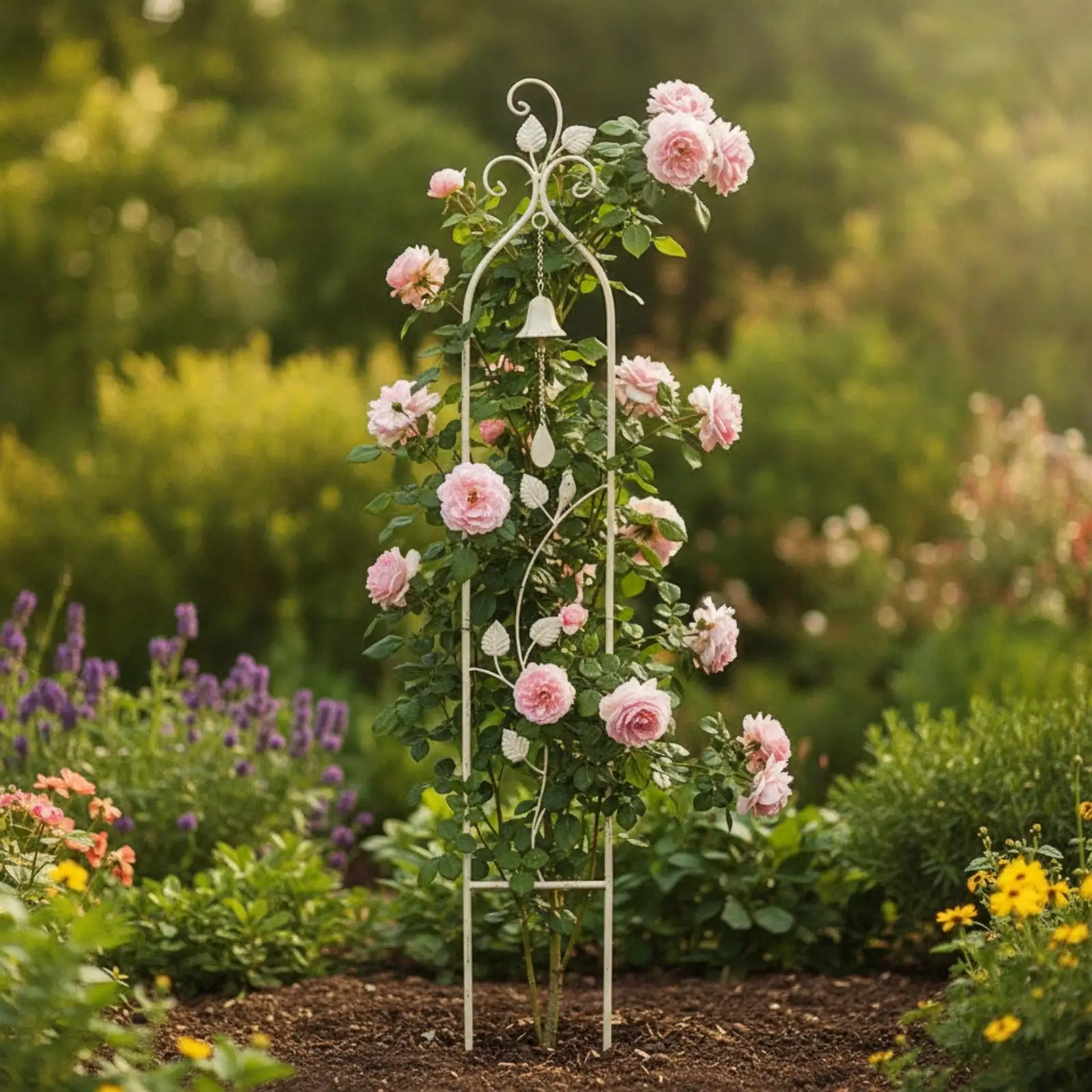 Metal trellis with bell, climbing aid for climbing plants in iron look