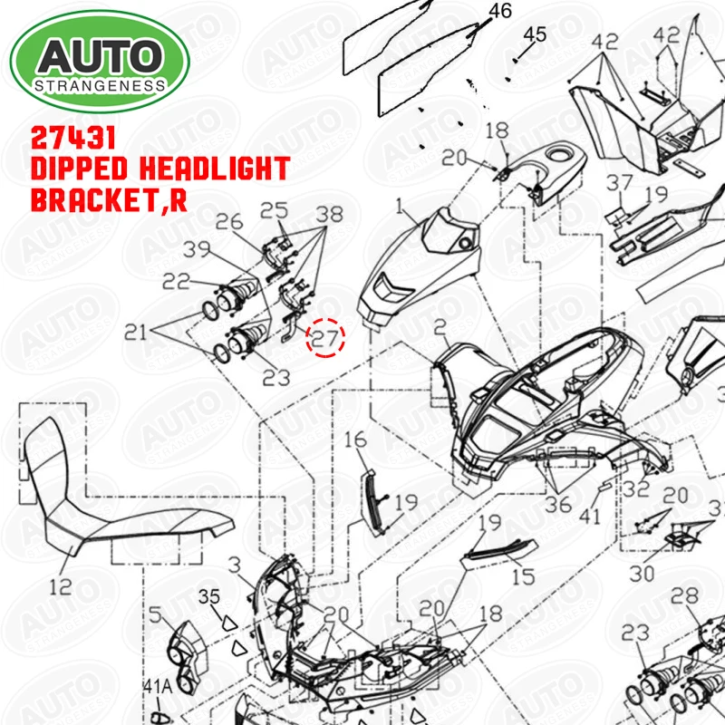 27431/RIGHT DIPPED HEADLIGHT BRACKET,FOR LINHAI 570 PROMAX E5 500 T3B EFI 400 E4 300 E2 200 & MASSIMO LH400ATV-2D LH40DA