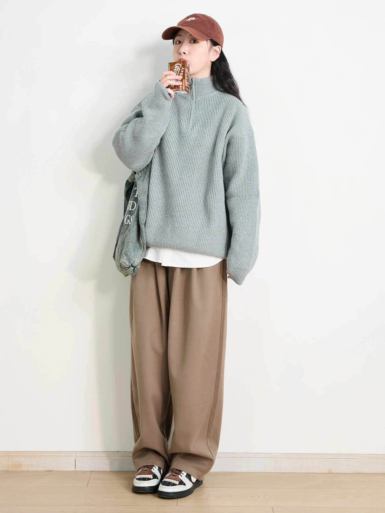 

Winter Thiened Basic Sle Loose Knitted Sweater Women's ey High Collar f Open Casual Faion Warm Polyester Blend