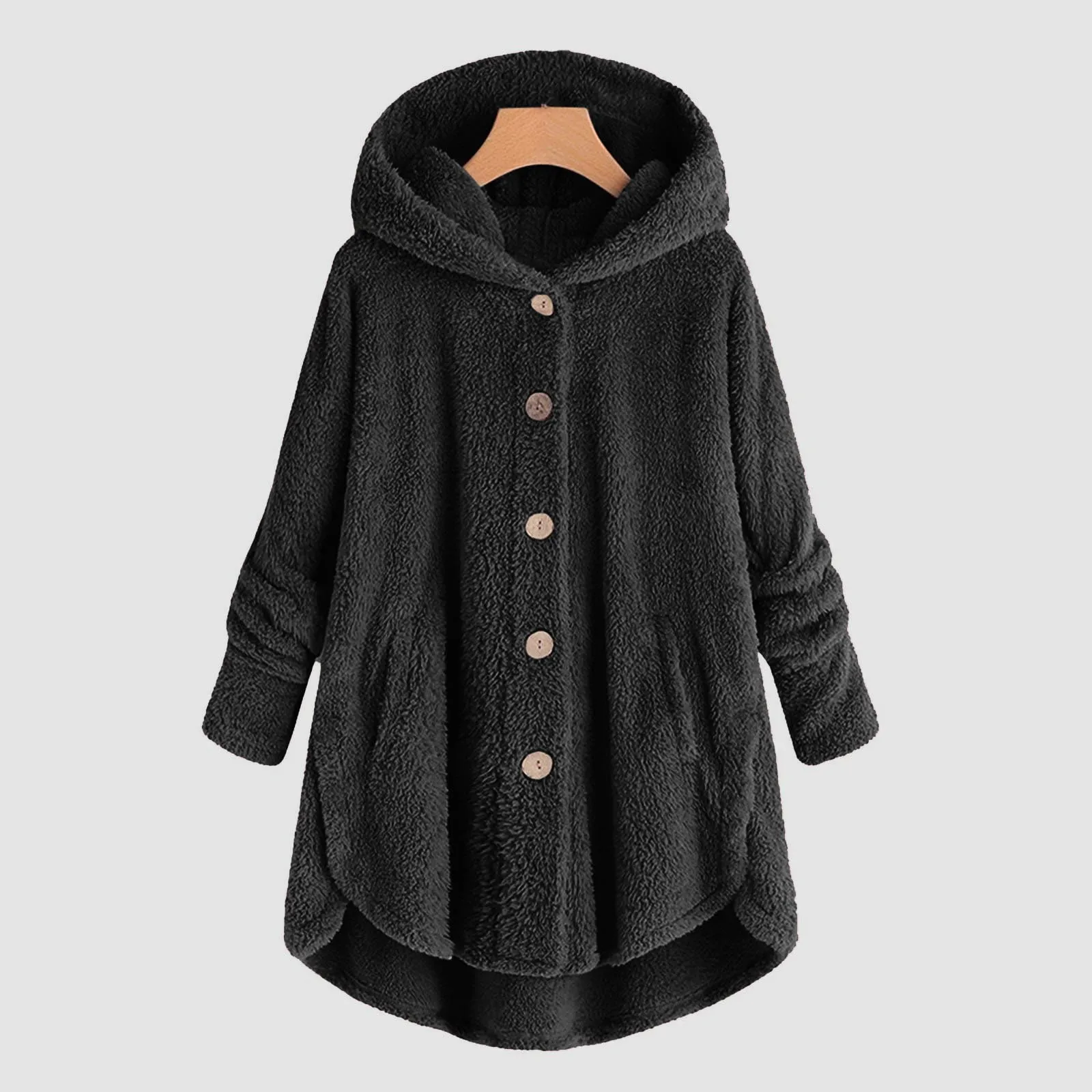 Inverno botão com capuz orelha de gato pelúcia topo irregular na moda marca cor sólida jaqueta para mulheres casacos de penas parkas casaco feminino