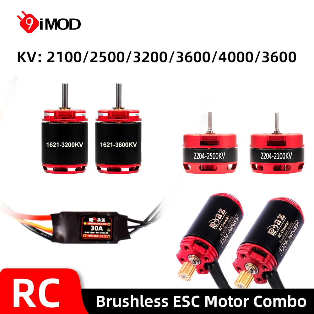 

9IMOD Brushless ESC Motor Combo AM32 30A Mini ESC 1224/1621/2204 Outrunner Motor For RC 1/18 1/24 Crawler Car Axial SCX24 TRX4M