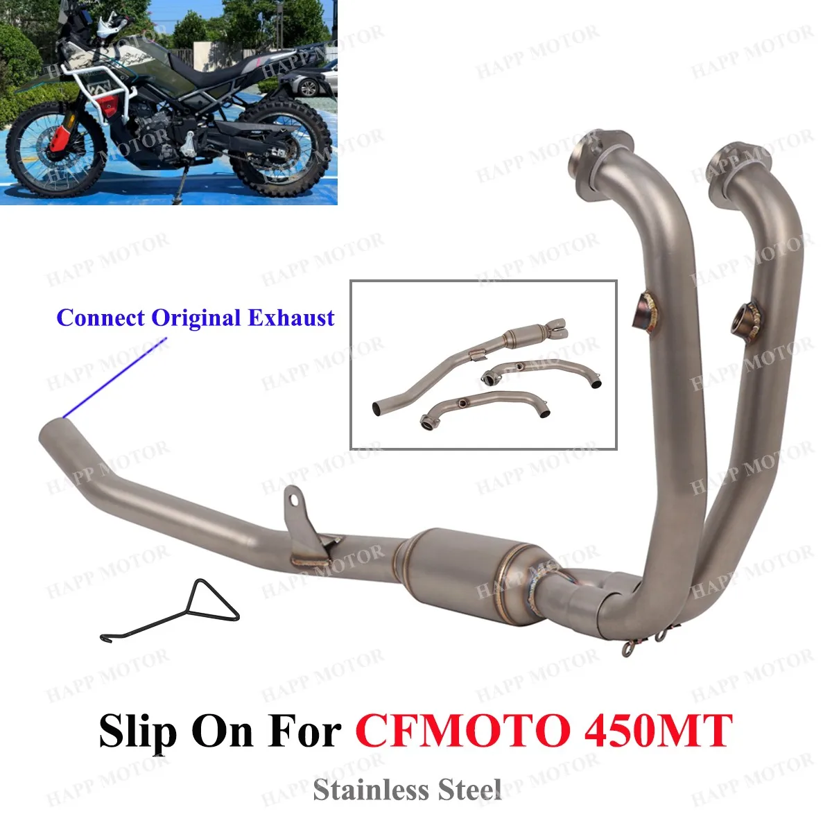 pour-cfmoto-450mt-2024-2025-tuyau-d'echappement-avant-lien-en-acier-inoxydable-sans-lacet-en-acier-inoxydable