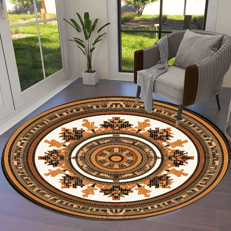 Festive Soothing Color Motif Circular Rug Decorative Non Slip Door Mat Versatile Accent For Gym Dance Studio Lounge