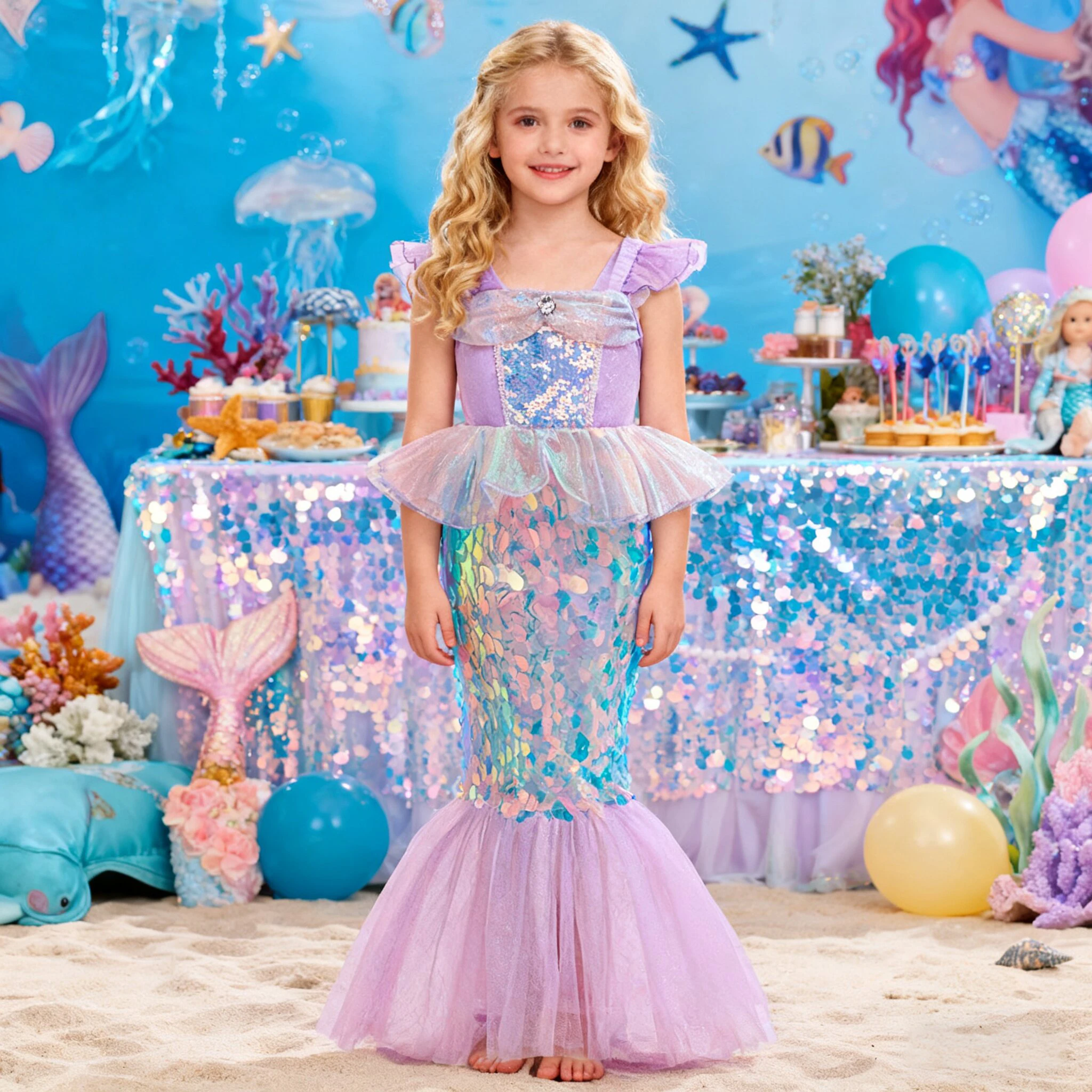 Little Mermaid Ariel Dress for Girl Carnival Cosplay Halloween Costumes Birthday Party Princess Dress for Girls Mermaids Clothes