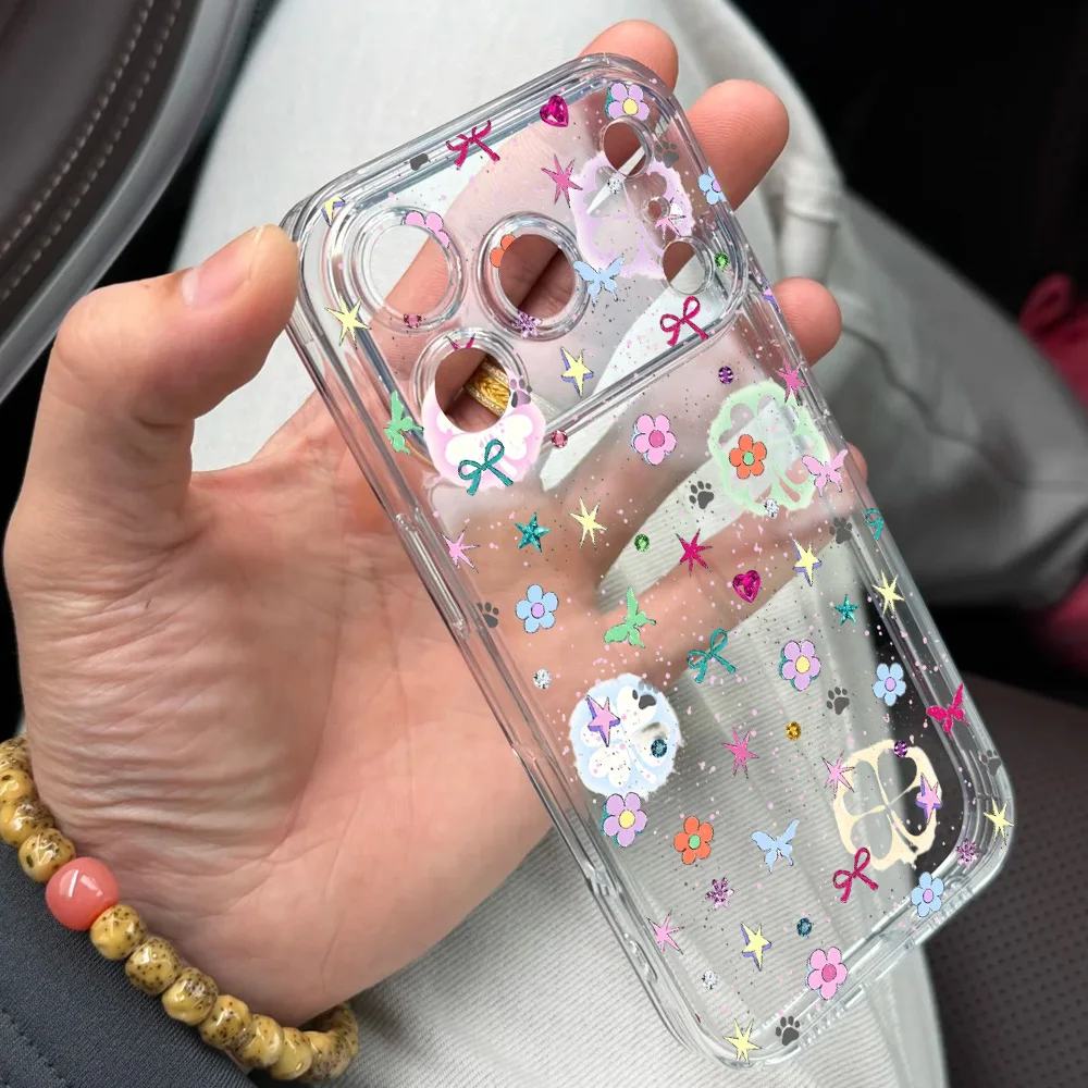 رقيقة جدا بولي TPU واضح لينة جراب هاتف آيفون 17 الهواء 16 15 14 13 12 11 برو ماكس زائد زهور صغيرة الوقت اللوحة رسمت #4