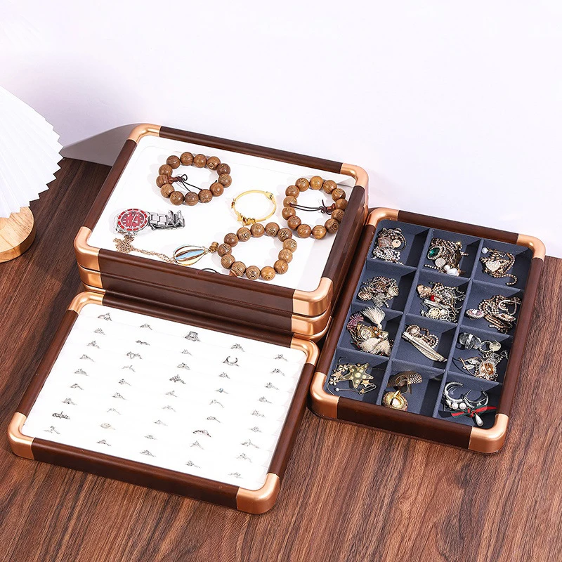 Wooden Jewelry Storage Tray Ring Earring Bracelet Necklace Watch Display Plate Counter Jewelry Organizer Stackable Tray