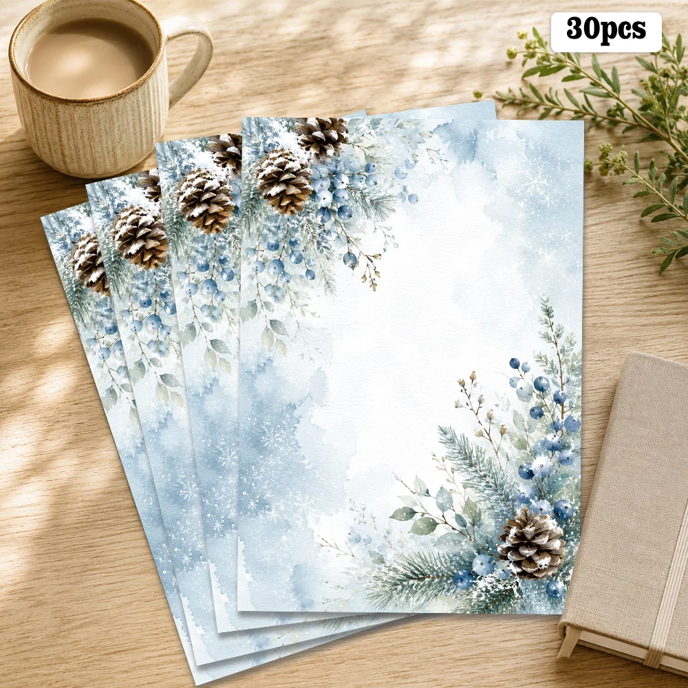 30 Sheets,B5, Pine And Berry-themed Writing Paper With Glasses, Lined, Unglued, Very Suitable For Notebooks, Memos, And Stickers