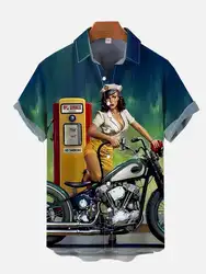 1980s Vintage Pin Up Girl Poster Sexy Girls Blonde Beauty 3D Prints Men's Short Sleeved Shirts For Men Fashion Hawaiian Shirt