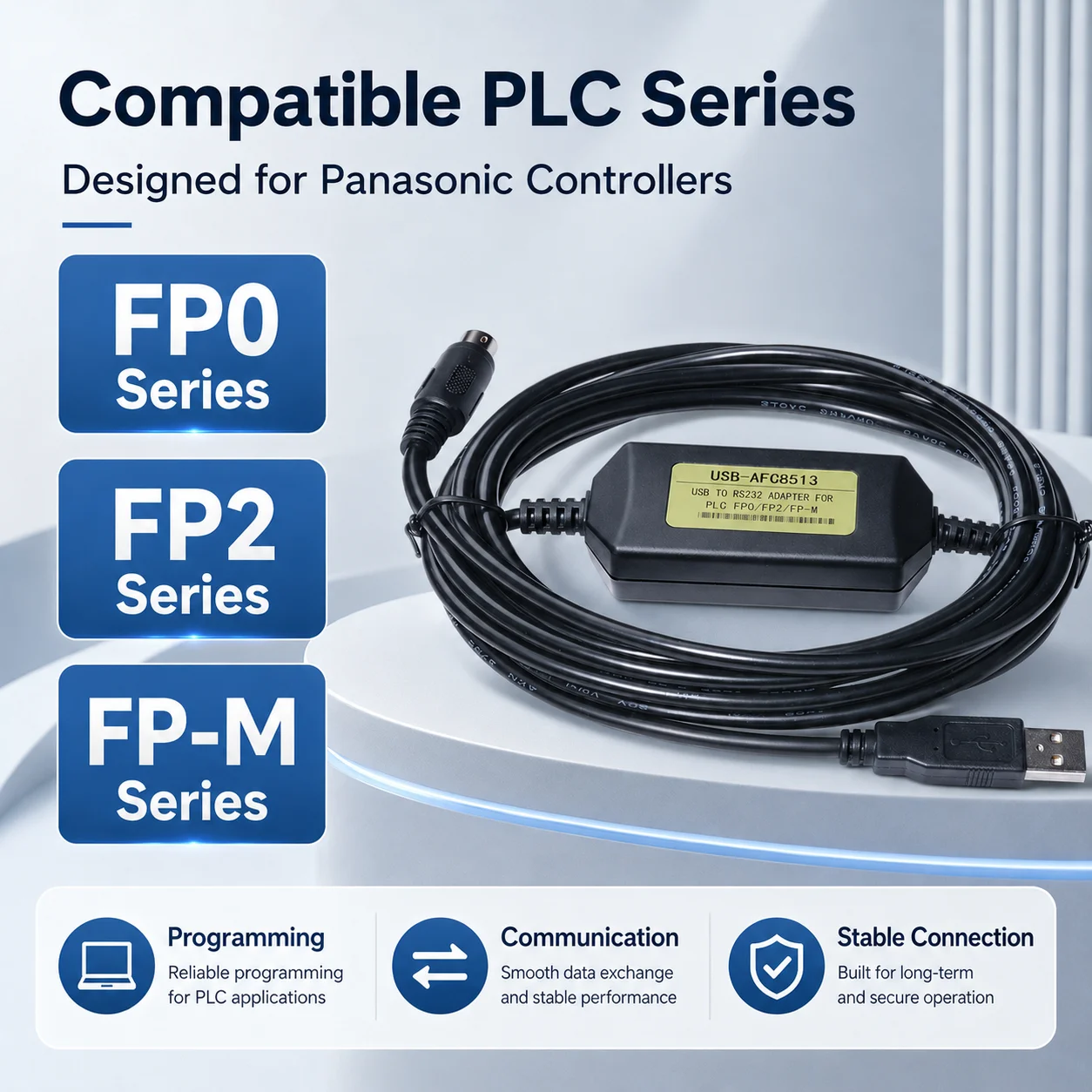USB-AFC8513 PLC Programming Cable for Panasonic FP0 FP2 FP-M, USB to RS232 MD5 Interface, Enhanced Data Download Cable, 3M