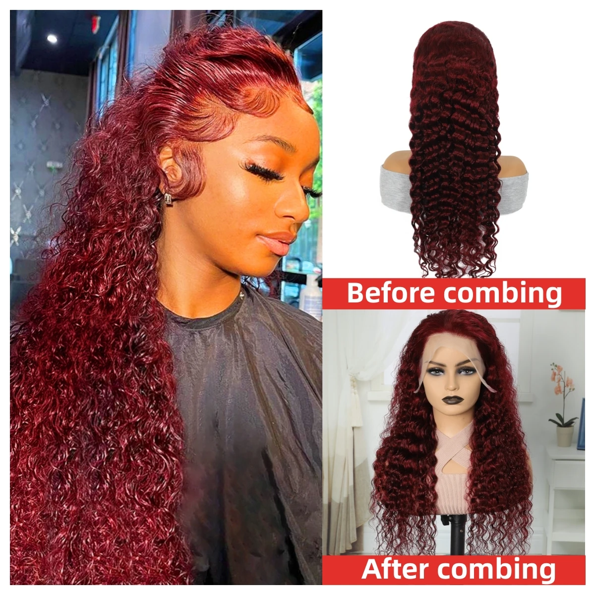 Burgundy 13x4 Transparent Lace Frontal Wig Human Hair Wigs Deep Wave Human Hair Wig 99J Brazilian Human Hair Wigs