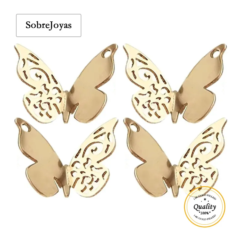 

14K Gold Filled Butterfly Charm 11x7.5mm Hollow Carved for Bracelet & Necklace Jewelry Findings Accessories