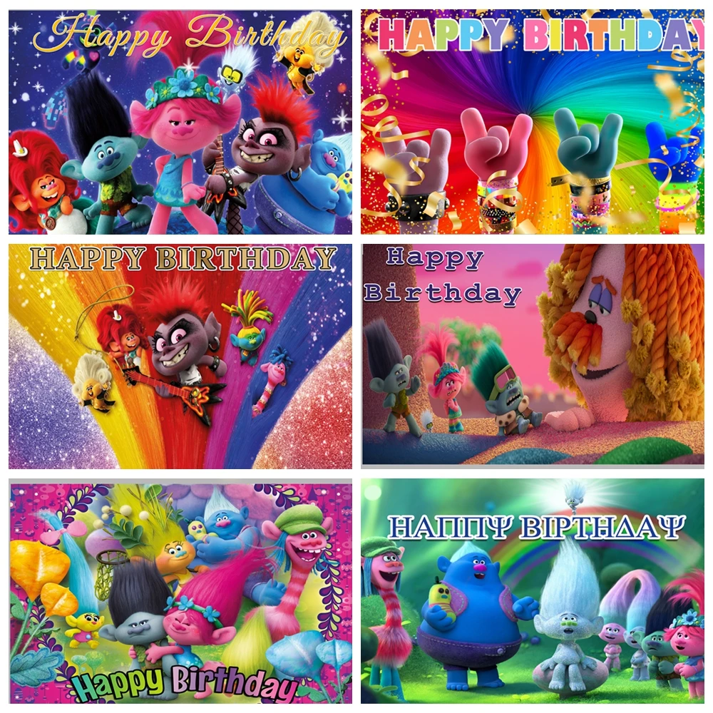 

Cartoon TROLL-s Magic Hair Elf Birthday Party Backdrop Room Decoration Baby Shower Background Photography Studio Banner Kids