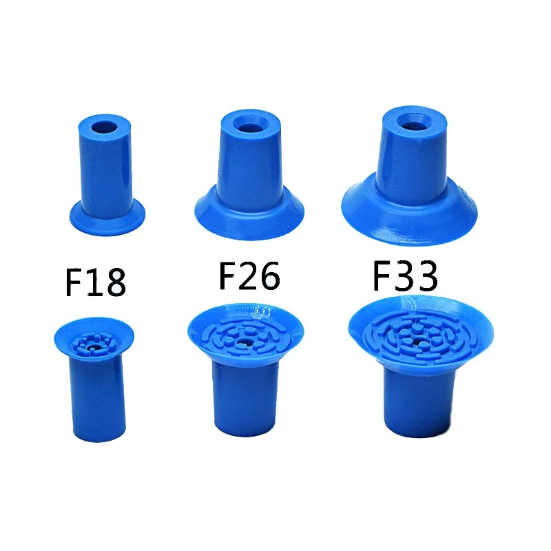 Industrial blue pneumatic bag-opening vacuum suction cup. Silicone suction nozzle accessories: F18, F22, F26, F33