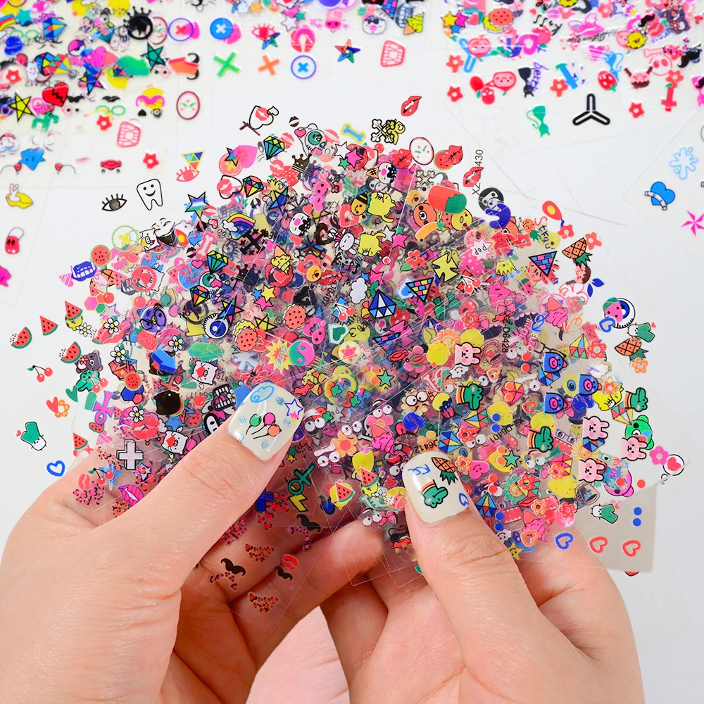 30 pezzi adesivi per unghie modello simpatico cartone animato cuore 3D, fiore, frutta, animale design colorato decalcomanie per unghie per manicure scrapbook deco